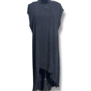 Fashion Nova Size Large Distressed High Low Cap Sleeve Black/Gray Midi Dress